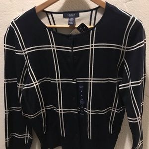 Chaps navy and white plaid sweater